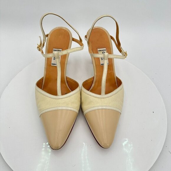 Celine Women Size EU 37.5 US 7 Cream Tan Pointed Toe T strap Heel Pump Sandal - Picture 3 of 16